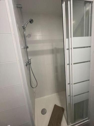 a shower with a glass door in a bathroom at Studio cosy rue Alexander Taylor, Wifi, 2 pers in Pau