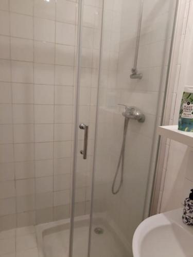 une salle de bain avec une douche, des toilettes et un lavabo dans l'établissement Studio Rue de la Santé, à Paris