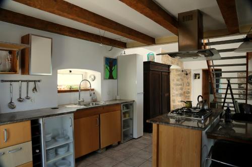 Il comprend une cuisine équipée d'un évier et d'une cuisinière. dans l'établissement Eco Residence Rokotovi, à Stari Grad