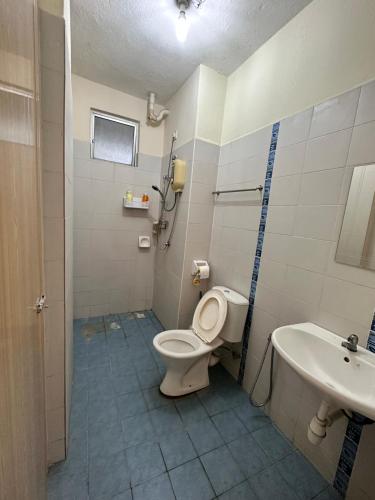 a bathroom with a toilet and a sink at Terbilang Homestay in Butterworth