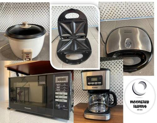 a collage of photos of different appliances in a kitchen at Cozy Stay At Raintown Taiping in Kamunting