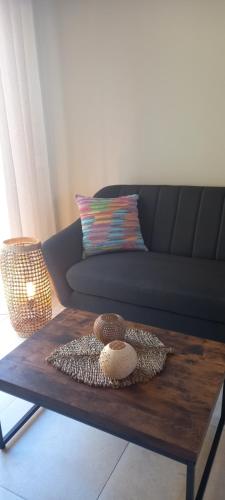 een salontafel in een woonkamer met een bank bij La Pifote in Villes-sur-Auzon