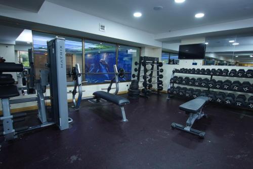 a gym with treadmills and equipment in a room at Best Western Premier Dynasty in Addis Ababa