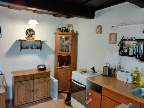 FelsőmarácにあるZsuzsanna Házのシンクとコンロのあるキッチン トップオーブン