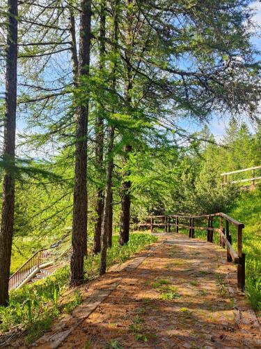 a dirt road with trees and a fence at Hostdomus - Sansicario R21 in Cesana Torinese