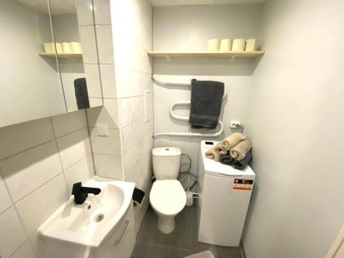ein kleines Bad mit WC und Waschbecken in der Unterkunft 2-toaline puhkekoht Mai 25 in Pärnu