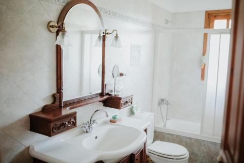 a bathroom with a sink and a toilet and a mirror at Zen house in Potistika