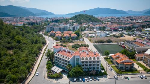 an aerial view of a city with a building at Grand Hotel Faros in Marmaris