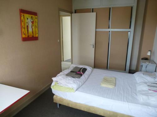 A bed or beds in a room at T3 lumineux 50 m² 5min de CHU FAC STADE TRAM