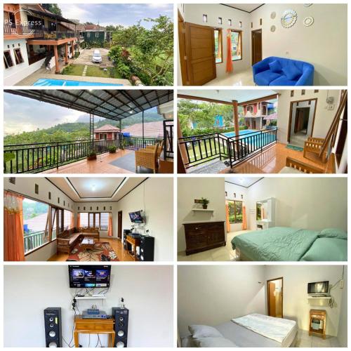 un collage de cuatro fotos de una casa en Villa Bumi Rama puncak bogor en Cisarua