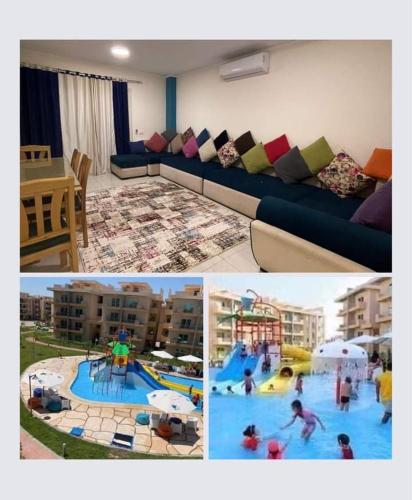 a group of people playing in a swimming pool at مارينا دلتا in ‘Izbat Abū Sulayman