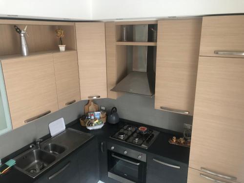 a small kitchen with a sink and a stove at Giuditta FreeCarPark&Garden in Domodossola