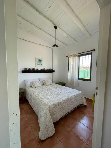 a bedroom with a white bed in a room at Las Potrancas cabaña in General Alvear