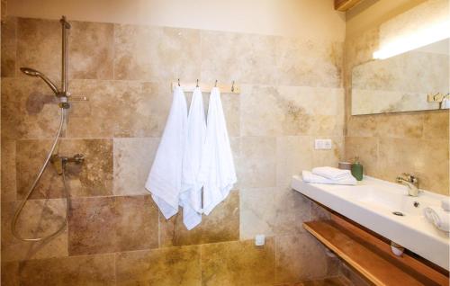 La salle de bains est pourvue d'un lavabo et d'une douche. dans l'établissement Beautiful Home In Vagnas With Outdoor Swimming Pool, à Vagnas