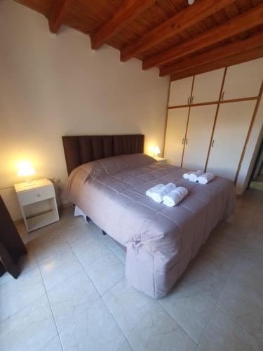 1 dormitorio con 1 cama grande y 2 toallas. en Lyon Apart en El Challao