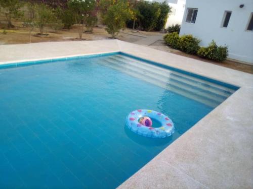 a swimming pool with a toy in the water at La case ronde avec Piscine -Ndayane in Ndayane