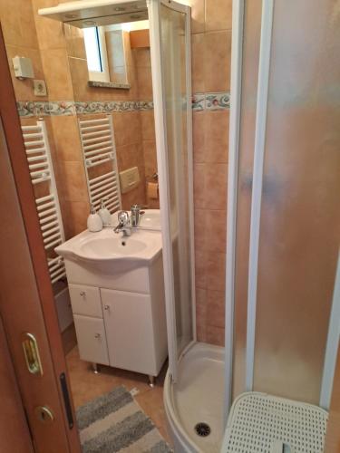 a bathroom with a shower and a sink at Eko Eko in Rijeka