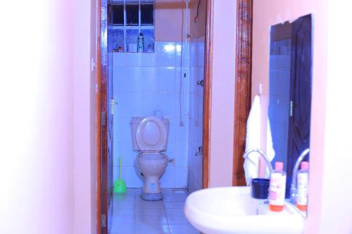 a bathroom with a toilet and a sink at Fifi's in Kitui