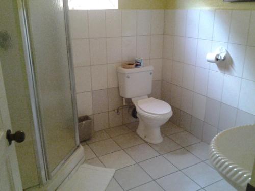 łazienka z toaletą i prysznicem w obiekcie Aupic Paradise w mieście Vieux Fort