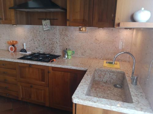 een keuken met een spoelbak en een fornuis bij Ai Quattro Ulivi in Peschiera del Garda