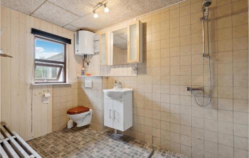 a bathroom with a toilet and a shower at 4 Bedroom Beautiful Home In Oksbl in Oksbøl