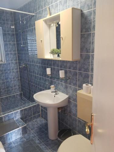 a bathroom with a sink and a shower at Apartmani KaLu in Mlini