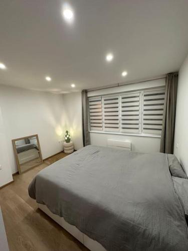 une chambre avec un grand lit et une fenêtre dans l'établissement Appartement Lahoucine, à Boulogne-sur-Mer