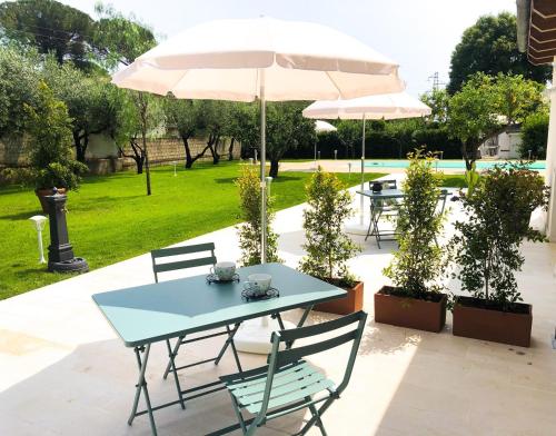 a table and chairs with an umbrella on a patio at STRAPALU' in Fondi