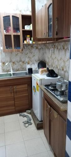 a kitchen with a sink and a stove top oven at Executive Lodge in Kasoa