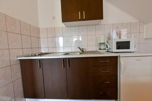 a small kitchen with a sink and a microwave at Apartment Ivano in Rakovica