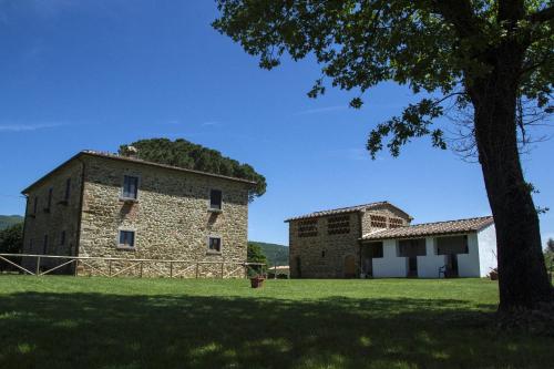 een oud stenen gebouw met een boom in een veld bij Agriturismo la Concezione in Castiglion Fibocchi