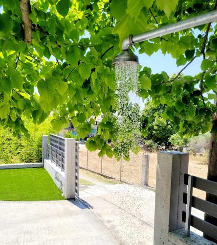 a park with a white fence and a tree at Astre&Jeanne suites in Sozopoli