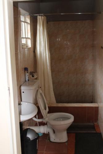 a bathroom with a toilet and a sink at Mount Hermon Safari Cottages in Chaledzela