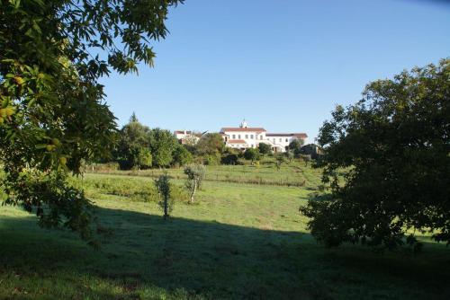 a large field with a house in the background at Quinta do Passal in Arega