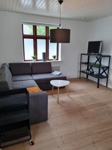 a living room with a couch and a table at Tæt på Centrum & MCH/Boxen - Huset nr. 11 in Herning