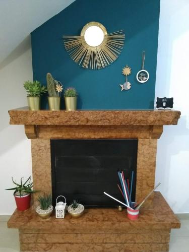 a fireplace with potted plants on top of it at Il Pellicano in Policoro
