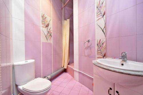 a pink bathroom with a toilet and a sink at Freedom Apartments on Mher Mkrtchyan in Yerevan