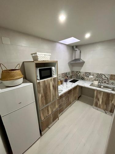 a kitchen with a sink and a microwave at Apartamento La Medina in Guadix