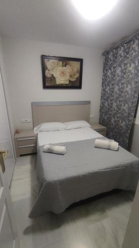 um quarto com uma cama com duas almofadas em Apartamento Paraíso em Roquetas de Mar