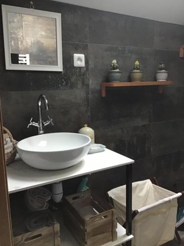 a bathroom with a large white sink on a counter at Loft à Tours Nord in Tours