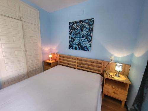 艾姆布里亞布拉瓦的住宿－casa empuriabrava，一间卧室配有一张床、两个床头柜和两盏灯。