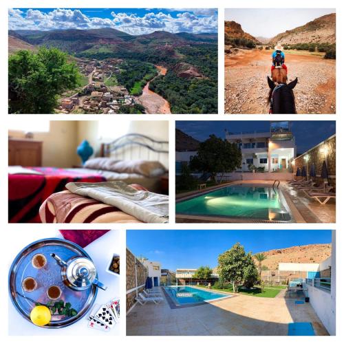 uma colagem de fotografias com uma fotografia de um resort em EL BAHJA HOTELL em Marrakech