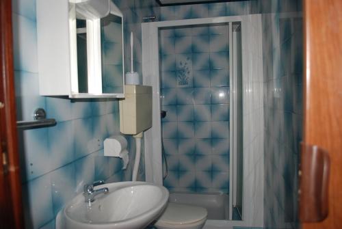 a bathroom with a toilet and a sink and a shower at Penzion Palma in Sečovlje