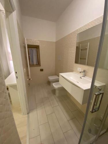 La salle de bains est pourvue d'un lavabo, de toilettes et d'un miroir. dans l'établissement Vico gioiello 2, à San Martino in Pensilis