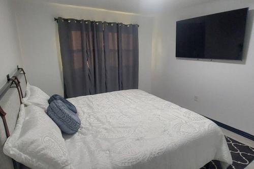a bedroom with a bed and a flat screen tv at Retreat Overlooking Lake Dora! in Tavares