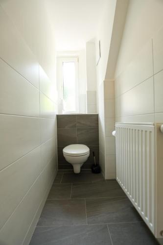 a white bathroom with a toilet in a room at Panoramablick Scheifling in Lind bei Scheifling