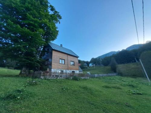 ein Haus inmitten eines Grasfeldes in der Unterkunft Stara kuca u Virku in Žabljak