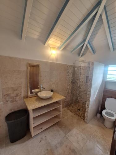 a bathroom with a sink and a toilet at RIVER PARADISE in Goyave