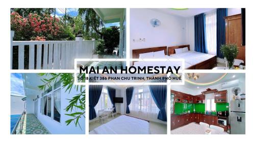 a collage of photos of a kitchen and a house at Mai An Homestay in Thôn Trường Giang