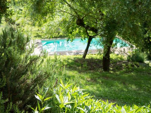 a swimming pool in a yard with trees and grass at Polvereto in Le Fornacette